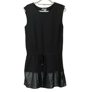 Vince Women’s Black Leather Hem Drawstring Waist Shift Dress Size‎ Small